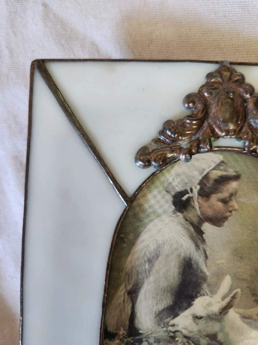 Vintage Style Ornate White Milk Glass Picture Frame Victorian Cottage 5x7